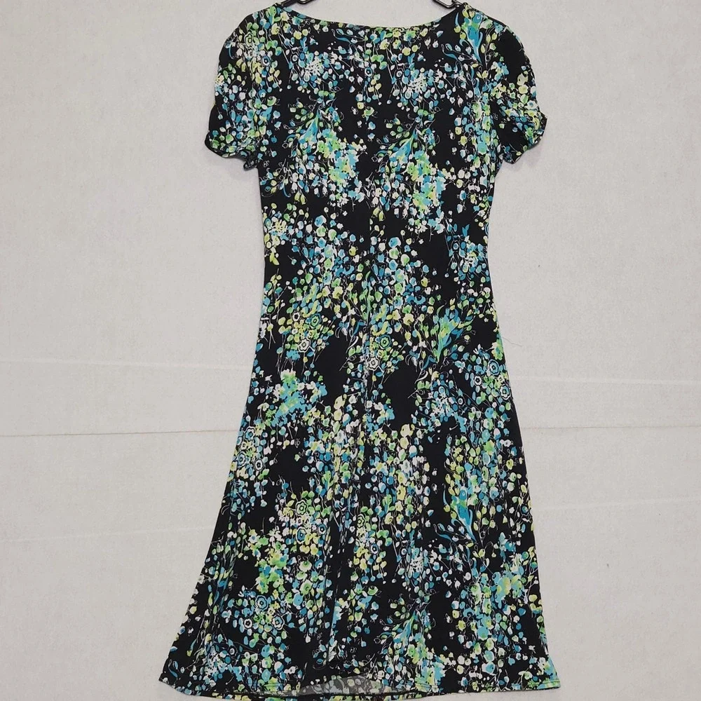Kim‎ Rogers Womens Floral Faux Empire Waist Dress Black Blue Green Medium